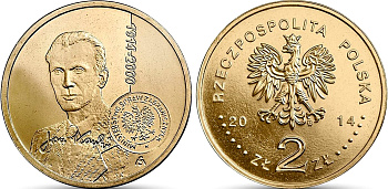 Польша 2 злотых 2014 MW, 100 лет со дня рождения Яна Карского KM 901 нордик UNC 4676-1053