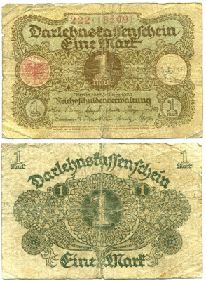 Германия 1 марка 1920 1 марта 1920, веймарская республика Pick 58, Rosenberg 64 бумага 7548-17-3