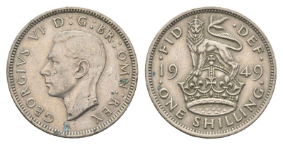 Великобритания 1 шиллинг 1949 Георг VI (1936-1952), Английский герб KM 876, Spink 4108 медно-никель 4663-143