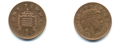 Великобритания 1 пенни 2004 Елизавета II (1952-2022) KM 986, Spink 4710 (B5) сталь плакированная медью 177-554