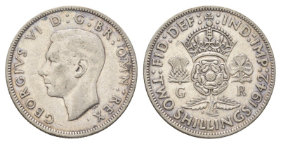 Великобритания 1 флорин = 2 шиллинга 1942 Георг VI (1936-1952) KM 855, Spink 4081 серебро 60-1224