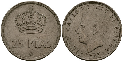 Испания 25 песет 1975 (78) Хуан Карлос I (1975-2014) KM 808 медно-никель 4165-1012