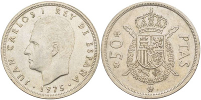 ИСПАНИЯ 50 ПЕСЕТ 1975 (80) ХУАН КАРЛОС I (1975-) KM 809 медно-никель 4521-332