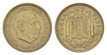 Испания 1 песета 1963 (65) Франциско Франко (1939-1975) KM 775 алюминиевая бронза 4705-1048