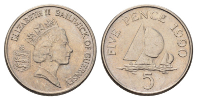 Гернси 5 пенсов 1990 Елизавета II (1952-2022), регата KM 42.2 медно-никель 4682-447