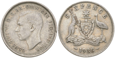 Австралия 6 пенсов 1938 Георг V (1936-1952) KM 38 серебро 4623-211