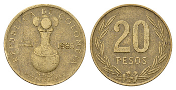 Колумбия 20 песо 1985 редкий год KM 271 алюминиевая бронза 4698-156