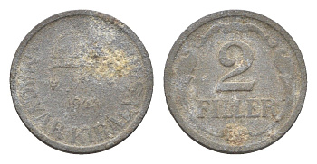 Венгрия 2 филлера 1943 BP KM 519 цинк 4665-515