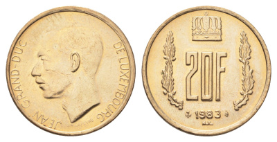 Люксембург 20 франков 1983 Герцог Жан (1964-1999) KM 58 алюминиевая бронза UNC 4706-547