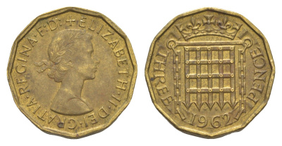 Великобритания 3 пенса 1962 Елизавета II (1952-2022) KM 900, Spink 4153 никель латунь 4538-313