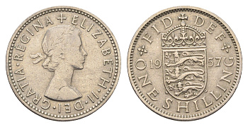 Великобритания 1 шиллинг 1957 Елизавета II (1952-2022), Английский герб KM 904, Spink 4147 медно-никель 4699-457