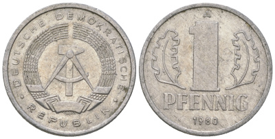 ГДР 1 пфенниг 1980 А KM 8.2 алюминий 4623-357