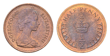 Великобритания 1/2 пенни 1982 Елизавета II (1952-2022) KM 926, Spink A2 бронза UNC 4702-665