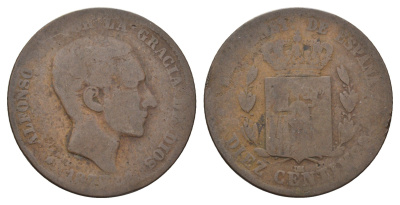 Испания 10 сентимо 1877 OM, Альфонсо XII (1874-1885) KM 675 бронза 4692-846