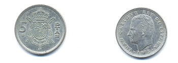 ИСПАНИЯ 5 ПЕСЕТ 1978 KM 807 медно-никель 54-1731