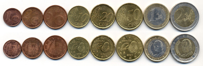 Испания евронабор из 8 монет 1999-2002 1, 2, 5, 10, 20, 50 евроцентов, 1 и 2 евро KM 1040, 1041, 1042, 1043, 1044, 1045, 1046, 1047 4691-1131-1137