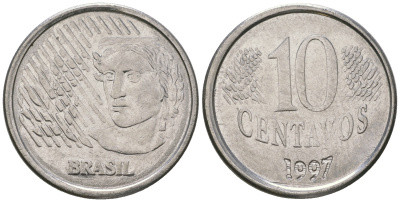 Бразилия 10 сентаво 1997 голова свободы KM 633 нержавеющая сталь 4641-344
