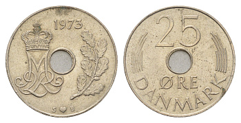 Дания 25 эре 1973 R; B, Маргрете II (1972-2024) KM 861 медно-никель 4700-912