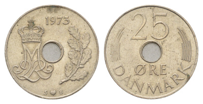 Дания 25 эре 1973 R; B, Маргрете II (1972-2024) KM 861 медно-никель 4700-912