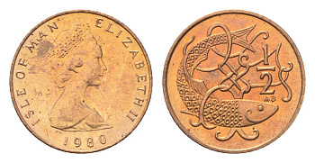 Остров Мэн 1/2 пенни 1980 Елизавета II (1952-2022) KM 58 бронза UNC 4702-732
