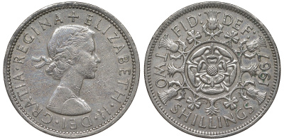 Великобритания 2 шиллинга (флорин) 1967 Елизавета II (1952-2022) KM 906, Spink 4146 медно-никель 4131-612