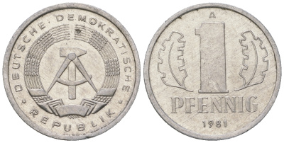ГДР 1 пфенниг 1981 А KM 8.2 алюминий 4623-364