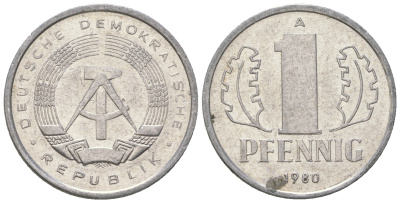 ГДР 1 пфенниг 1980 A KM 8.1 алюминий 4651-1257