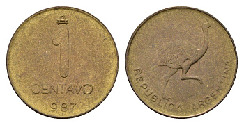 Аргентина 1 сентаво 1987 KM 96 латунь 188-426