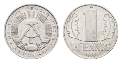 ГДР 1 пфенниг 1968 A KM 8.1 алюминий 192-161