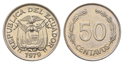 Эквадор 50 сентаво 1979 KM 81 сталь плакированная никелем UNC 4698-552
