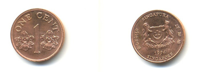 Сингапур 1 цент 1994 sm KM 98 цинк плакированный медью UNC 4364-745