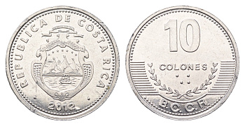 Коста-Рика 10 колонов 2012 KM 228b алюминий UNC 4698-512