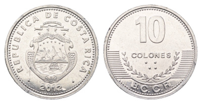 Коста-Рика 10 колонов 2012 KM 228b алюминий UNC 4698-512