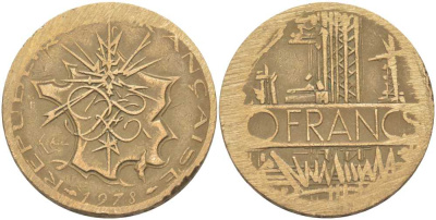 Франция 10 франков 1978 тип Матье KM 940, Le Franc 365.11-12 никель латунь 111-1014