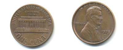США 1 ЦЕНТ 1973 D, ЛИНКОЛЬН KM 201 медь цинк 86-216