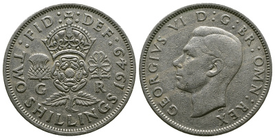 Великобритания 2 шиллинга (флорин) 1949 Георг VI (1936-1952) KM 878, Spink 4107 медно-никель 4381-1224
