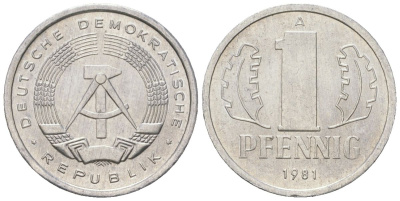 ГДР 1 пфенниг 1981 A KM 8.2 алюминий 201-567