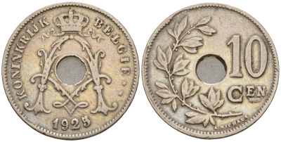 Бельгия 10 сантимов 1925 Belgie KM 86 медно-никель 26-635