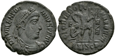 Римская Империя нуммий 364 - 368 Валентиниан I GLORIA ROMANORVM Сисция Good Very fine RIC 5a бронза 1073-3-2-4