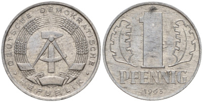ГДР 1 пфенниг 1963 A KM 8.1 алюминий 44-1047