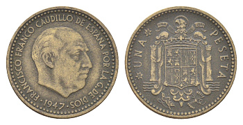 Испания 1 песета 1947 (48) Франциско Франко (1939-1975) KM 775 алюминиевая бронза 4705-1036