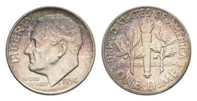 США 1 дайм (10 центов) 1954 KM 195 серебро aUNC 4639-226