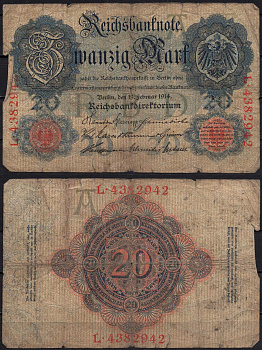 Германия 20 марок 1914 Pick 46b бумага 8592-43-1-2