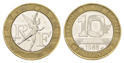Франция 10 франков 1988 тип Гений Бастилии KM 964.1, Le Frank 375.2 биметалл 4704-455