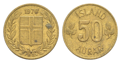 Исландия 50 эйре 1970 KM 17 никель латунь UNC 4617-428