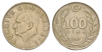 Турция 100 лир 1987 Кемаль Ататюрк KM 967 медь цинк никель 91-524