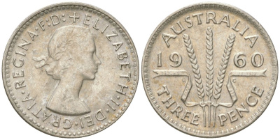 Австралия 3 пенса 1960 Елизавета II (1952-2022) KM 57 серебро 4621-1257