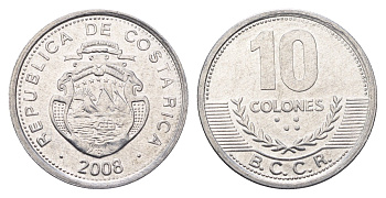 Коста-Рика 10 колонов 2008 KM 228b алюминий UNC 4698-457