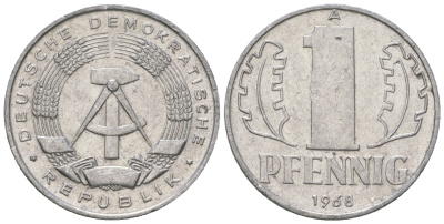 ГДР 1 пфенниг 1968 А КМ 8.1 алюминий 3458-319
