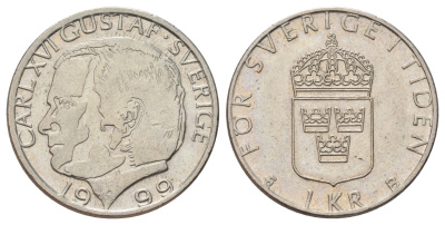 Швеция 1 крона 1999 Карл XVI Густав (1973-) KM 852a медно-никель 4671-352